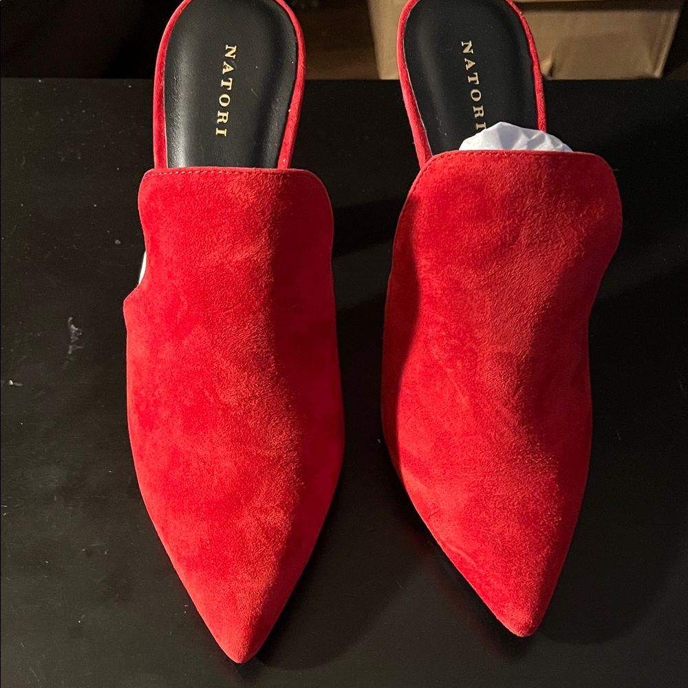 Natori Bold Red Suede Mules